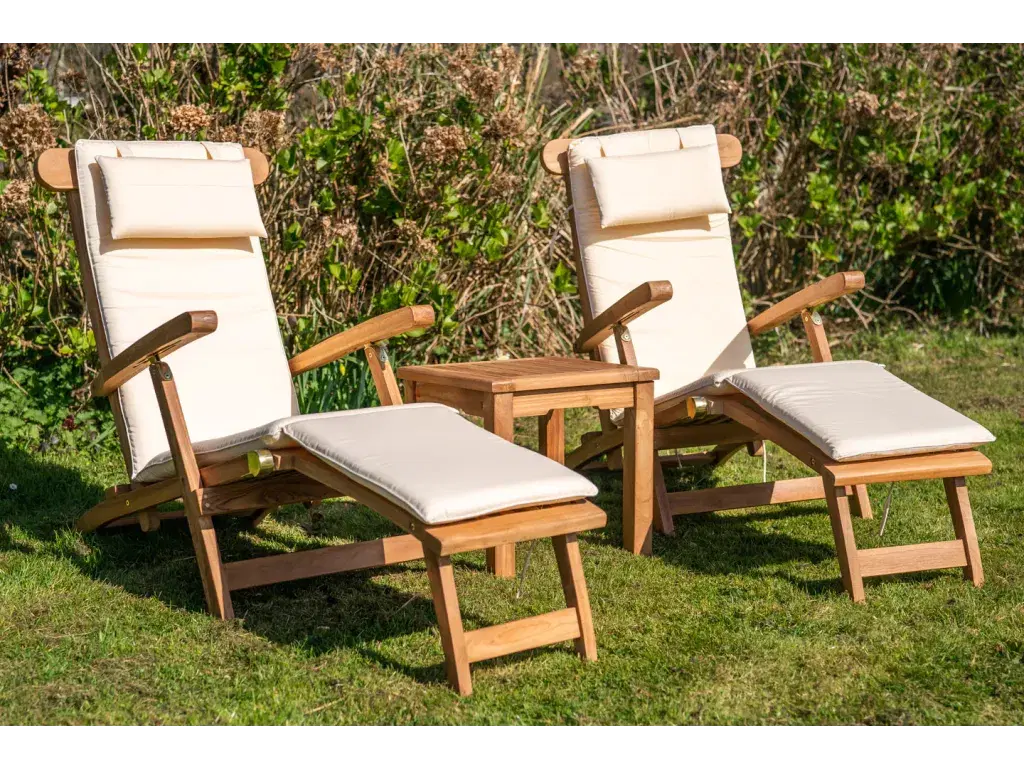 Deluxe Teak Sun Lounger Couple Set with Cushions