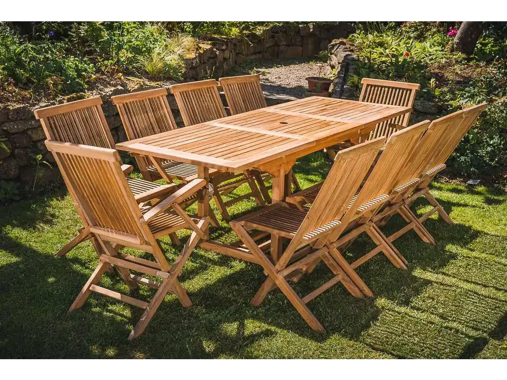 Solid Teak Extending 1.5m - 2.1m Table and 10 Seat Combo Patio Set