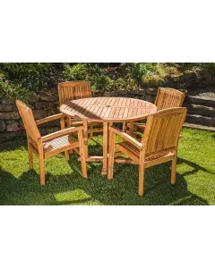 Chunky Teak 1.2m Round Pedestal Table And Stacking Chair set