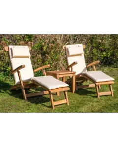 Deluxe Teak Sun Lounger Couple Set with Cushions