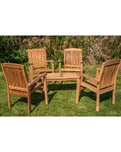 Family Fixed Teak Charlotte Stacking Chair and Coffee Table Set