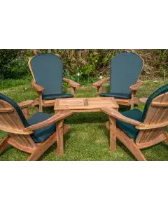 Family Teak Adirondack Set with Coffee Table and Cushions