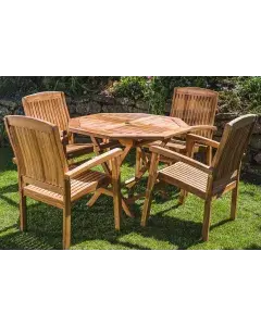 1m Solid Teak Octagonal Folding Table and 4 Charlotte Stacking Chair Patio Set