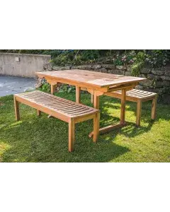 1.6m Rectangular Solid Teak Pedestal Table with 2 Backless Bench 6 Seater Patio Set