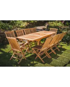 Solid Teak Extending 1.5m - 2.1m Table and 10 Seat Combo Patio Set