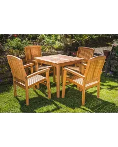 80cm Square Fixed Table and 4 Charlotte Stacking Chair Patio Set