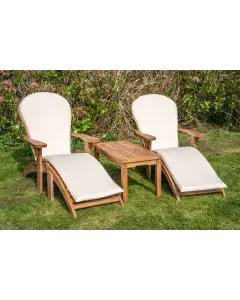 Teak Double Adirondack and Footstool  Set with Large Coffee Table and Cushions