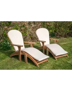 Teak Double Garden Adirondack and Footstool Couples Loveseat Set with Cushions