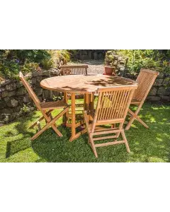 1.4m Solid Teak Folding Pedestal Table and 4 Folding Chairs Patio Set