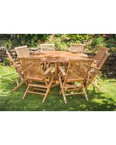 Teak Patio Set 1.4m Folding Pedestal Table and 8 Folding Armchairs