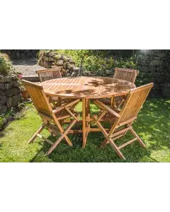 Round Garden Set - 1.4m Folding Pedestal and Teak Folding Armchairs