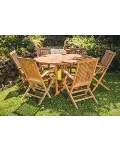 Folding 1.4m Pedestal Table and 6 Folding Armchair Patio Set