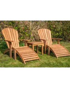 Teak Adirondack and Footstool Double Set with Square Coffee Table