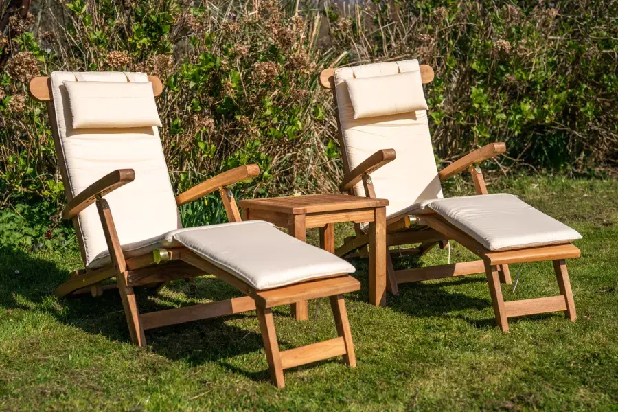 Deluxe Teak Sun Lounger Couple Set with Cushions