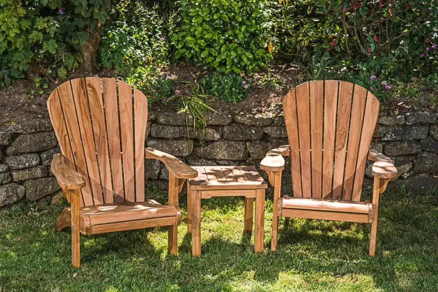 Teak Adirondack Loveseat set with Coffee Table