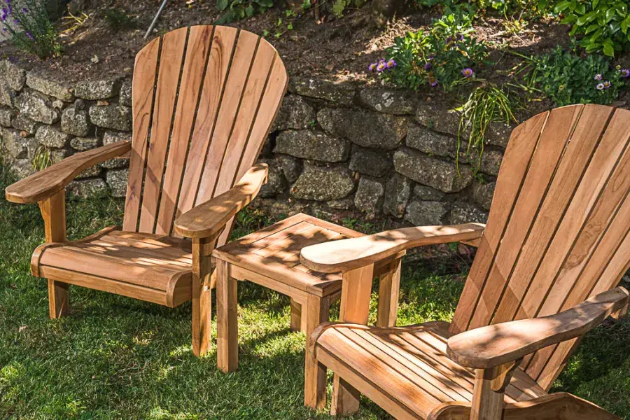 Teak Adirondack Loveseat set with Coffee Table