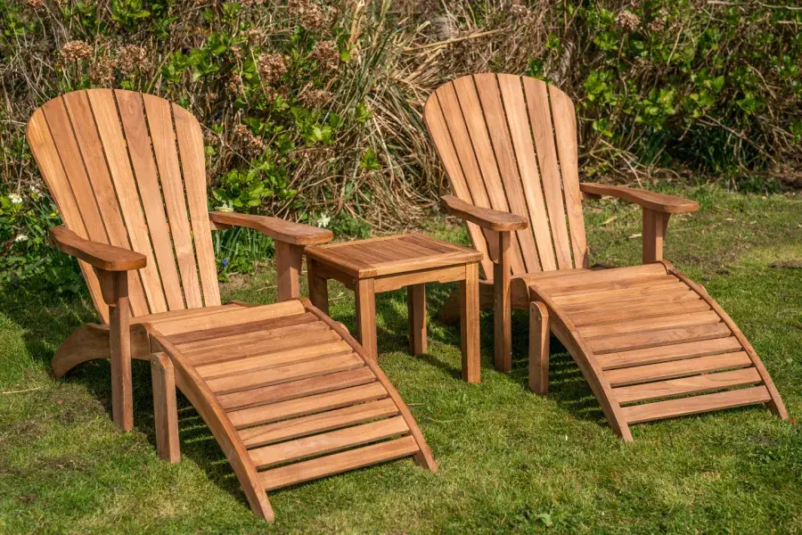 Teak Adirondack and Footstool Double Set with Square Coffee Table