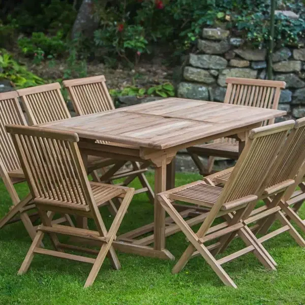 Solid Teak 1.6m Rectangular Pedestal Table and Folding Chair 8 Seater Garden Furniture Set-563
