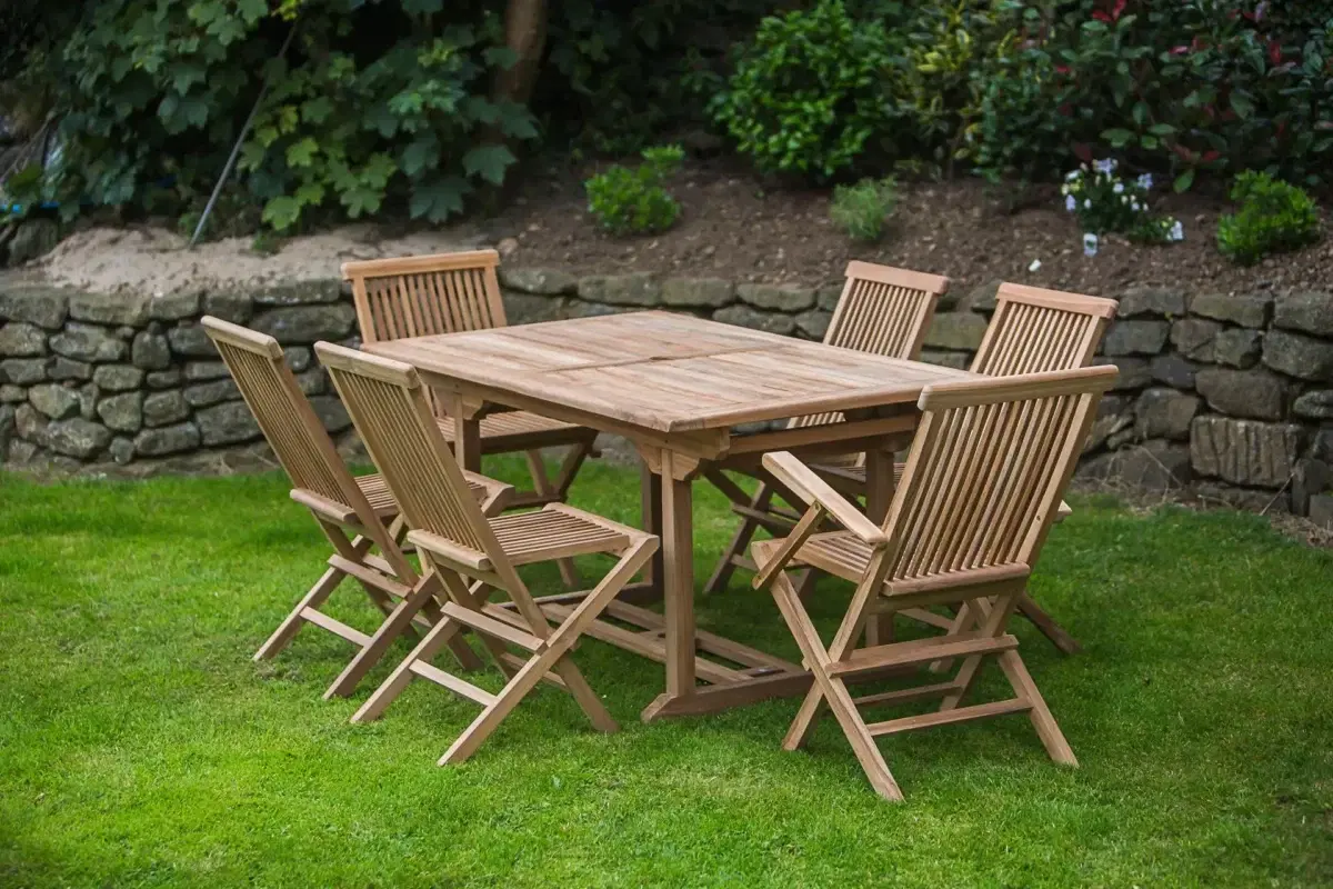 1.6m Solid Teak Rectangular Pedestal Table and Folding Chair Garden Furniture Set (combo)-0