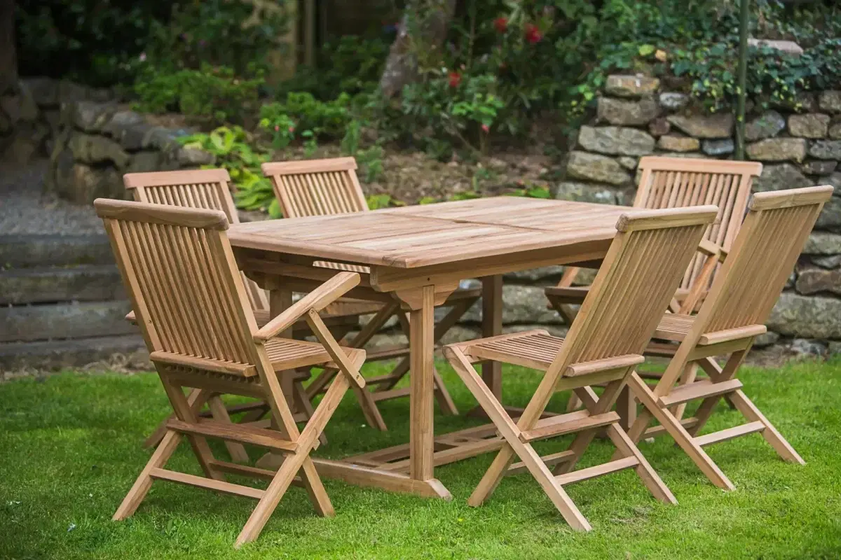 1.6m Solid Teak Rectangular Pedestal Table and Folding Chair Garden Furniture Set (combo)-554