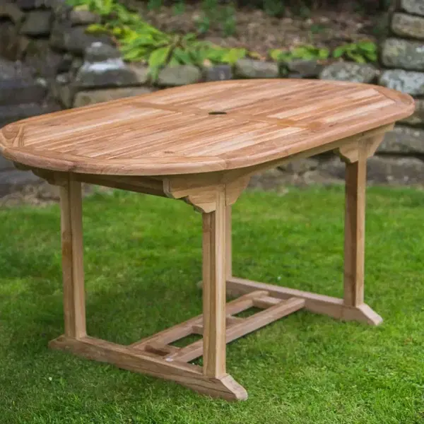 Solid Teak Oval 1.6m Pedestal Fixed Patio Table-0