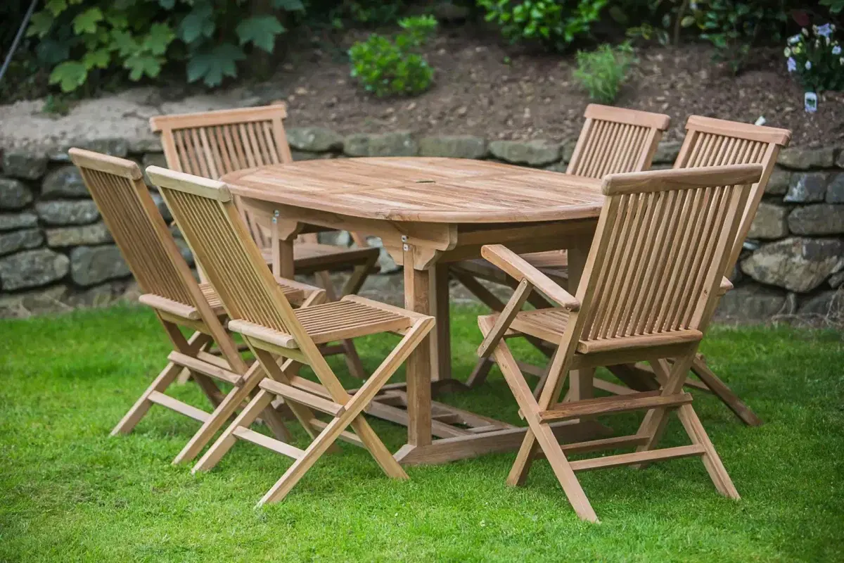 1.6m Solid Teak Oval Pedestal Table and Folding Patio Furniture Set (combo)-569