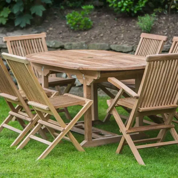 1.6m Solid Teak Oval Pedestal Table and Folding Patio Furniture Set (combo)-569