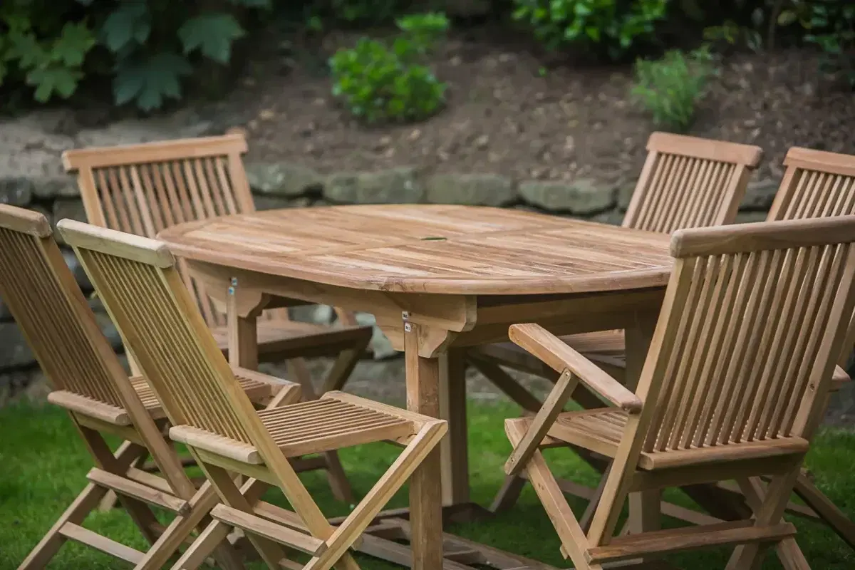 1.6m Solid Teak Oval Pedestal Table and Folding Patio Furniture Set (combo)-572