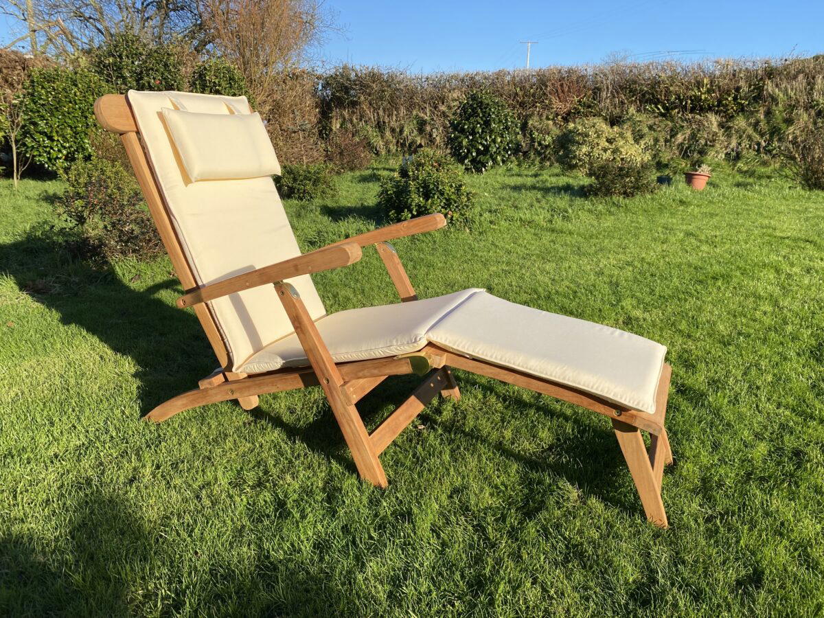 Folding Teak Steamer Chair with Cushion-0