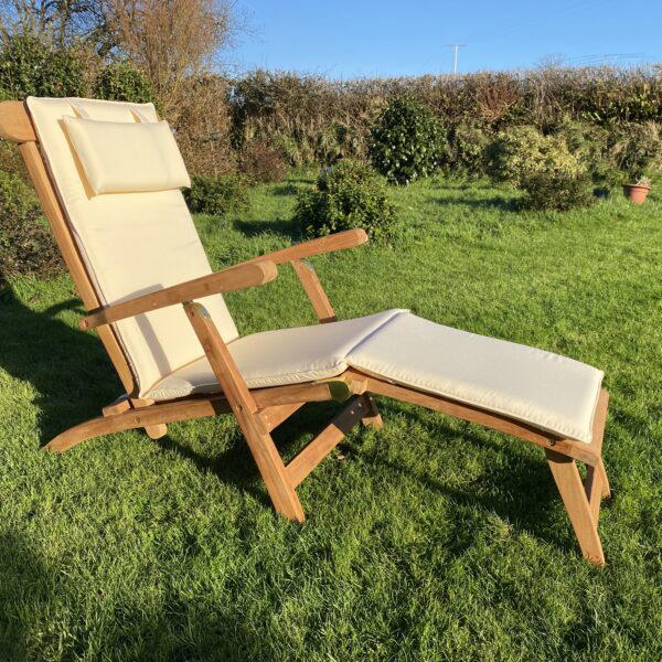 Folding Teak Steamer Chair with Cushion-0