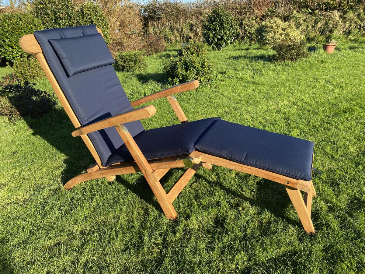 Folding Teak Steamer Chair with Cushion-3575