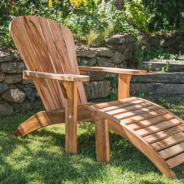 Teak Adirondack Garden Chair with Footstool-0
