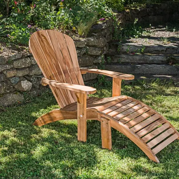 Teak Adirondack Garden Chair with Footstool-600