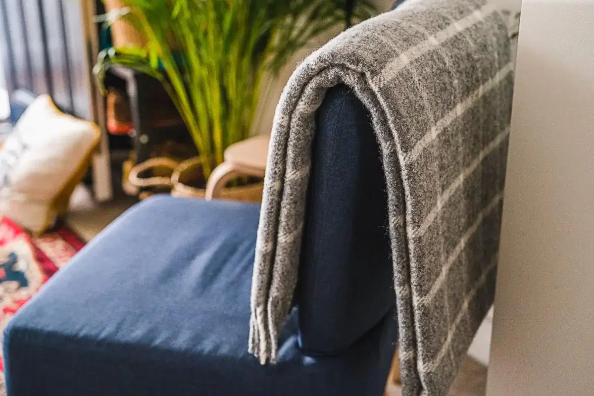 Grey Block Check 100% Wool Sofa Throw and Bed Blanket-948