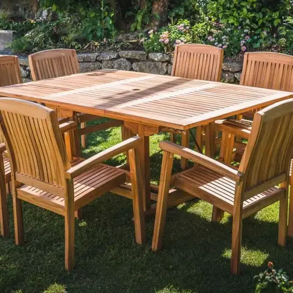 Square to Rectangular - 1.2m to 1.8m Extending Table with 8 Fixed Charlotte Stacking Chairs -0