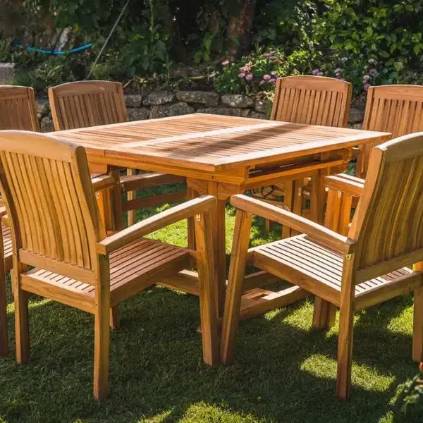 Square to Rectangular - 1.2m to 1.8m Extending Table with 8 Fixed Charlotte Stacking Chairs -1044