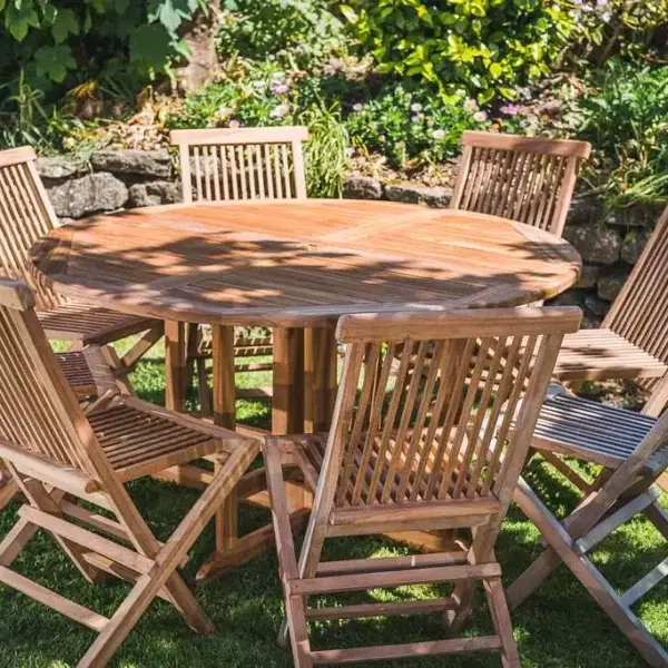 Teak Folding Pedestal Set 1.4m Circular Folding with 8 Folding Chairs-1150