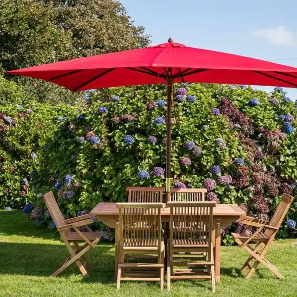 Bright Red Rectangular 3m x 2m Wooden Garden Parasol-0
