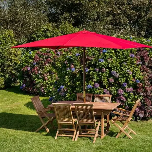 Bright Red Rectangular 3m x 2m Wooden Garden Parasol-1629