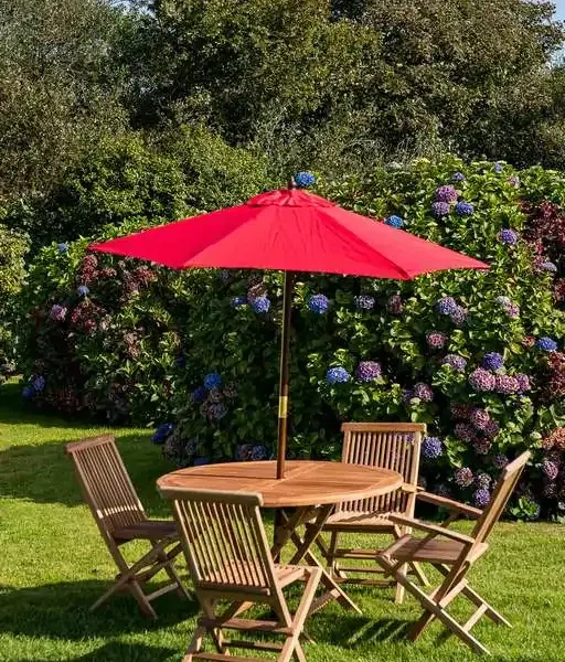 Red 2m Round Wooden Garden Parasol-1589