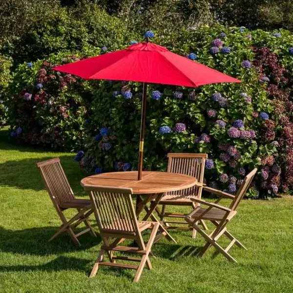 Red 2m Round Wooden Garden Parasol-0