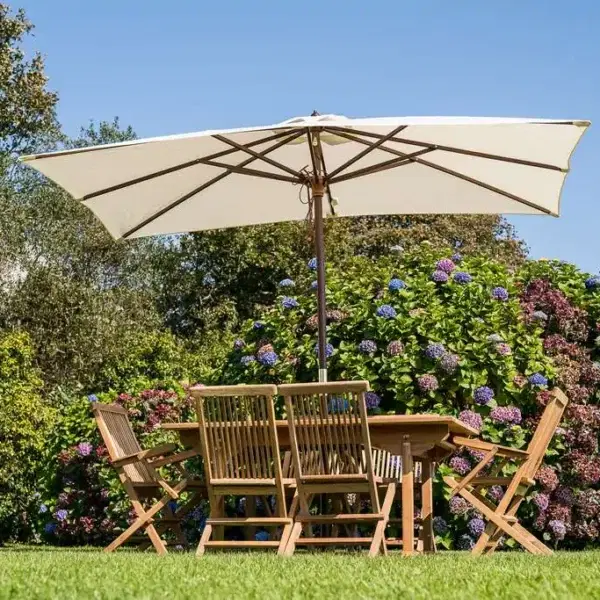 Cream Rectangular 3m x 2m Wooden Garden Parasol-0