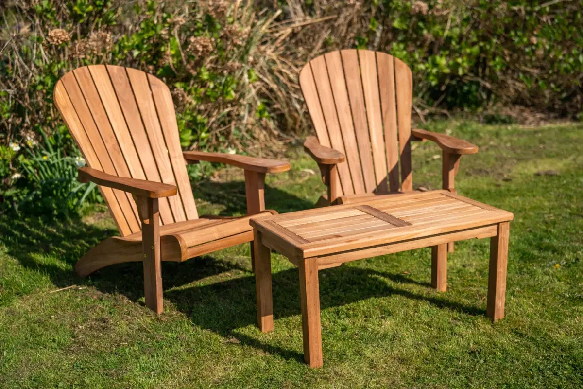 Teak Adirondack Couple Set with Rectangular Coffee Table-1974
