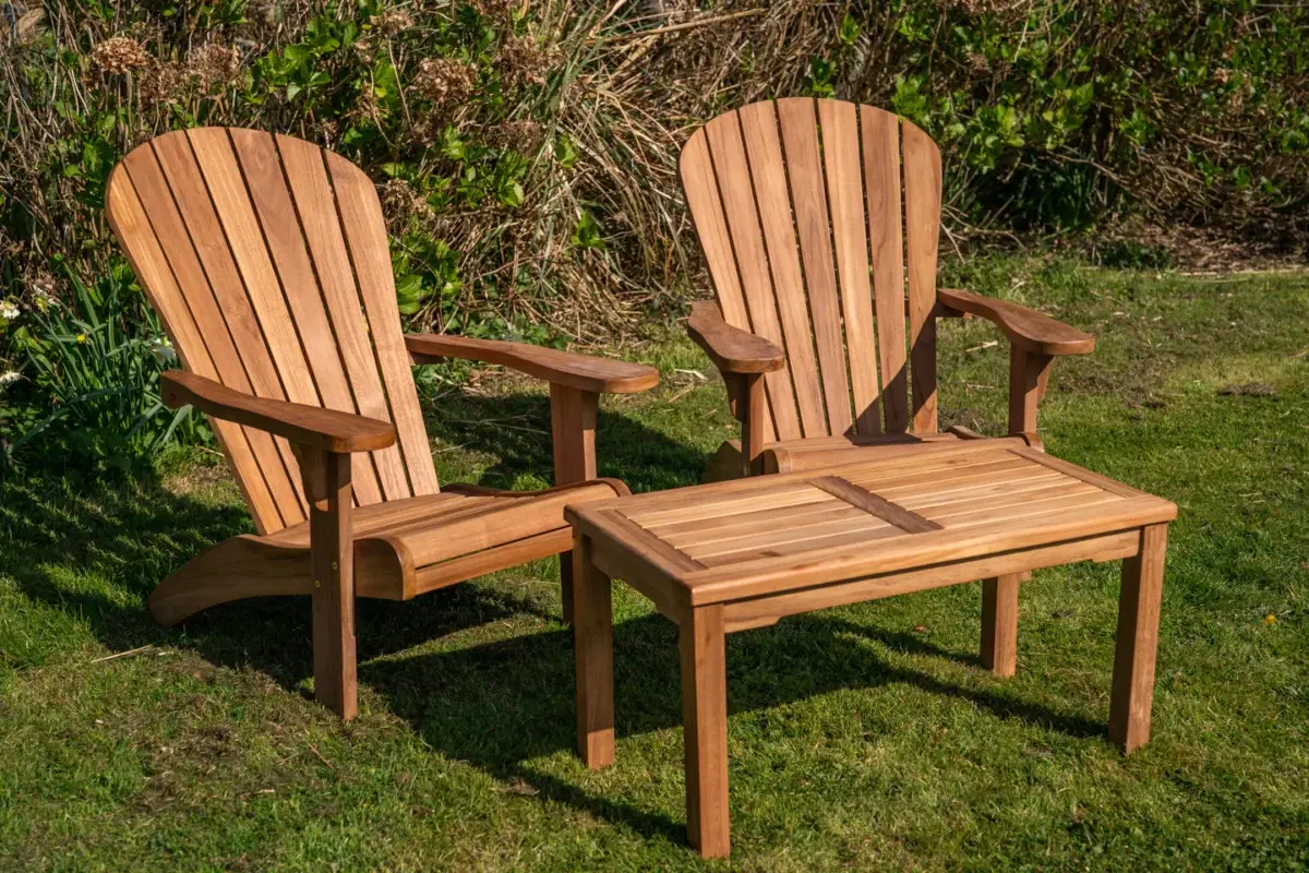 Teak Adirondack Couple Set with Rectangular Coffee Table-0