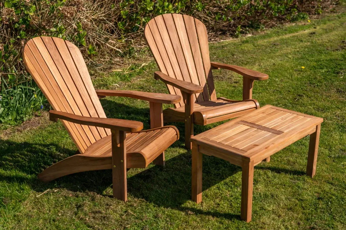 Teak Adirondack Couple Set with Rectangular Coffee Table-1976