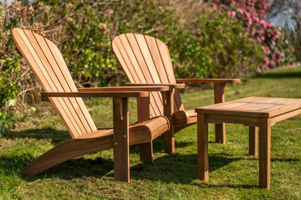 Teak Adirondack Couple Set with Rectangular Coffee Table-1977
