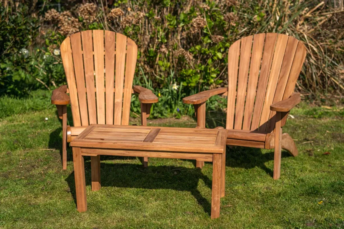 Teak Adirondack Couple Set with Rectangular Coffee Table-1979