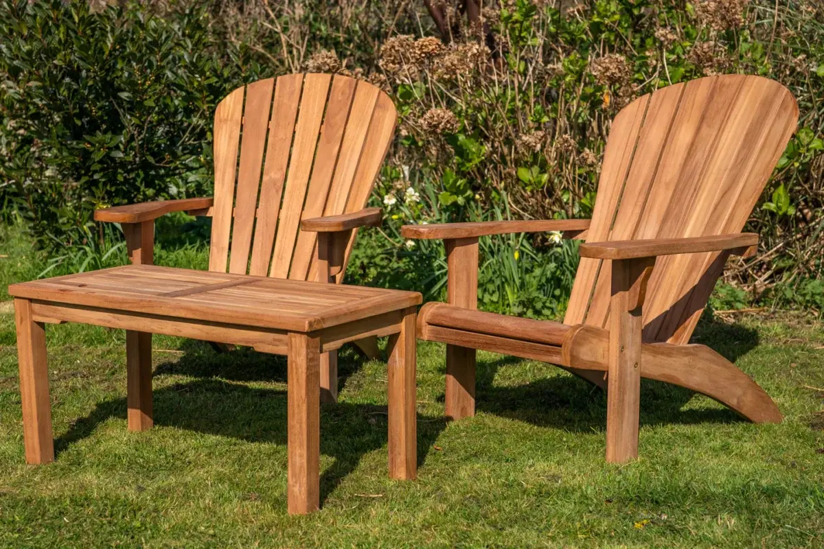 Teak Adirondack Couple Set with Rectangular Coffee Table-1980