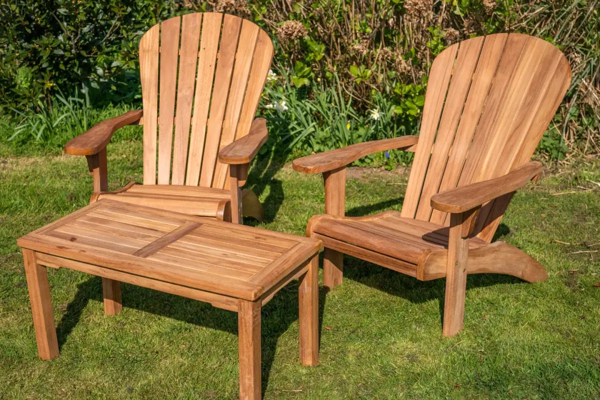 Teak Adirondack Couple Set with Rectangular Coffee Table-1981