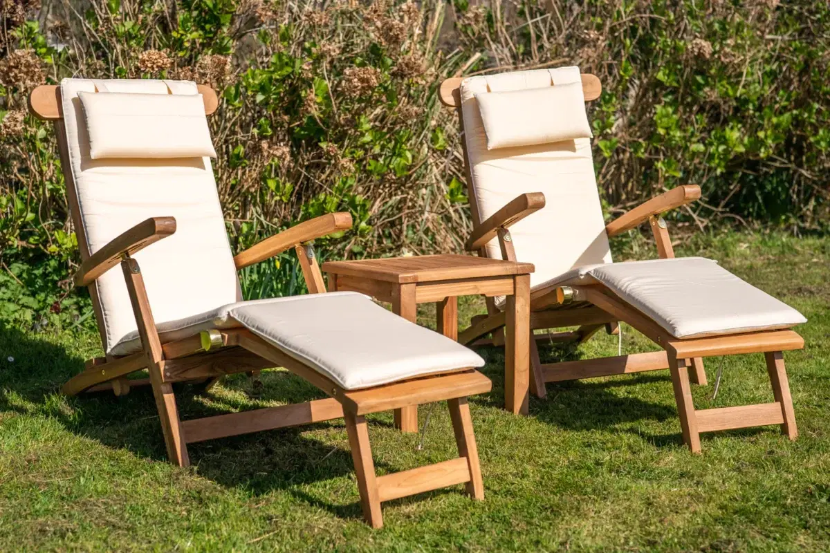 Deluxe Teak Sun Lounger Couple Set with Cushions-0